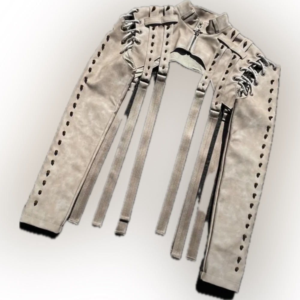 Darker Wavs WARP SPIKED JACKET WITH LACE UP SLEEVES - ECRU